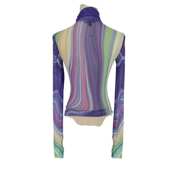 AFRM Zadie Mesh Turtleneck Long Sleeve Top XS Abstract Wave NWT AS IS - Picture 3 of 4
